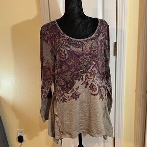 Elegant Paisley Long Sleeve Top - Purple and Gray